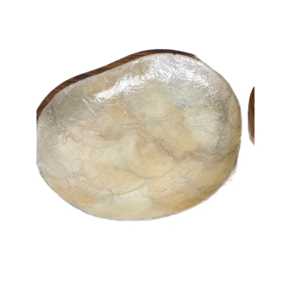 Vintage Napcoware Wood Leaf  Shaped Platter‎ Mother Of Pearl Dipping Bowl MCM